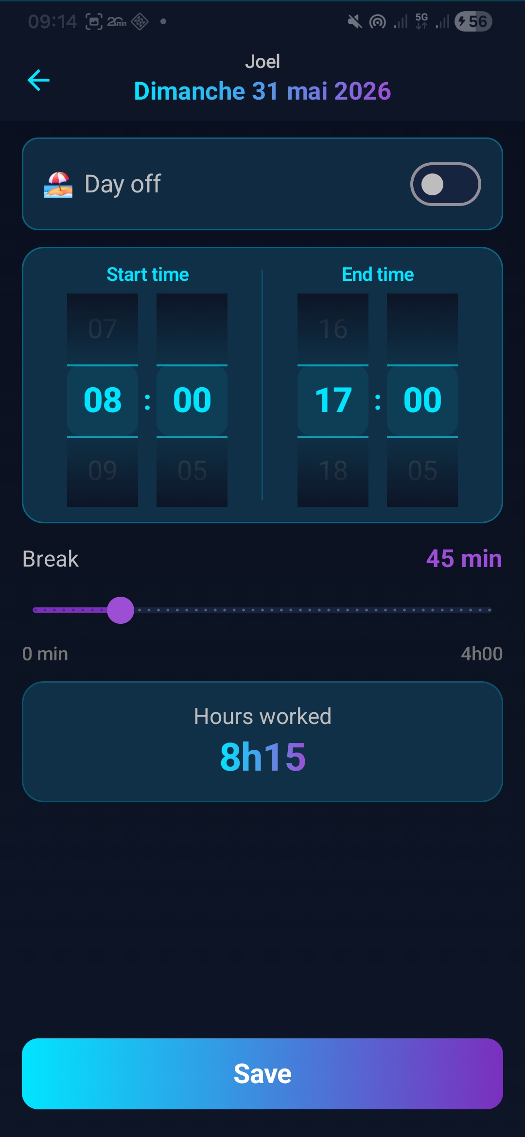 Timetable — daily tracking